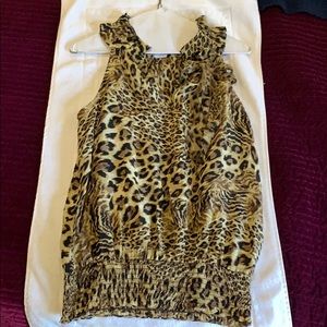 Sleeveless animal  print silk blouse
